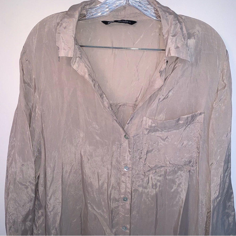 Zara Long 100% Cupro Oversized Button Down Shirt Dress Tunic Silky L - Picture 8 of 12